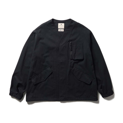 TAKIBI Herringbone Collarless Jacket Black JK-26SU00711019 - Snow Peak UK