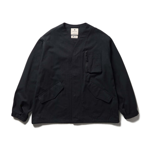 TAKIBI Herringbone Collarless Jacket Black JK-26SU00711019 - Snow Peak UK